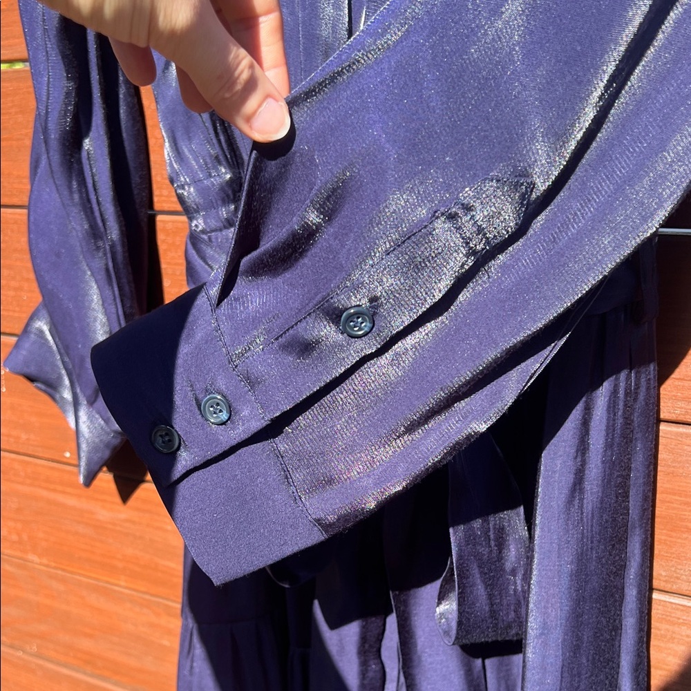 Elegant Shiny Navy Blue Women's Dress - Picture 3 of 6